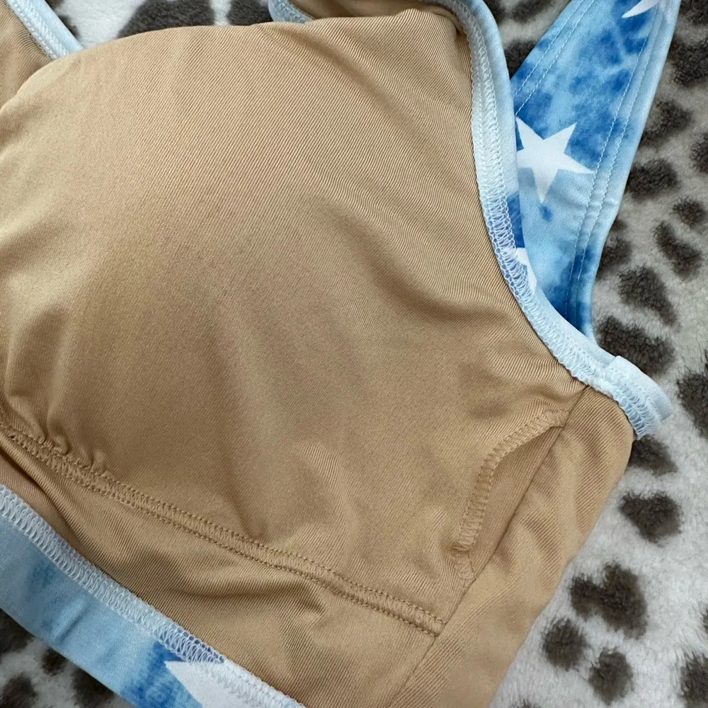 Old Navy Scoop-Neck Swim Bikini Top in Tie Dye Blue Star Print Size Small